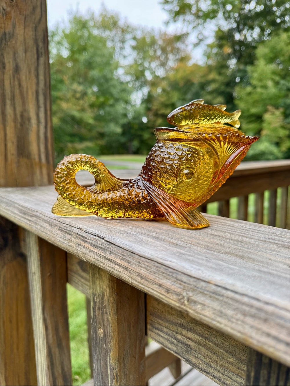 Kemble Amber Glass Koi Fish Candy Dish